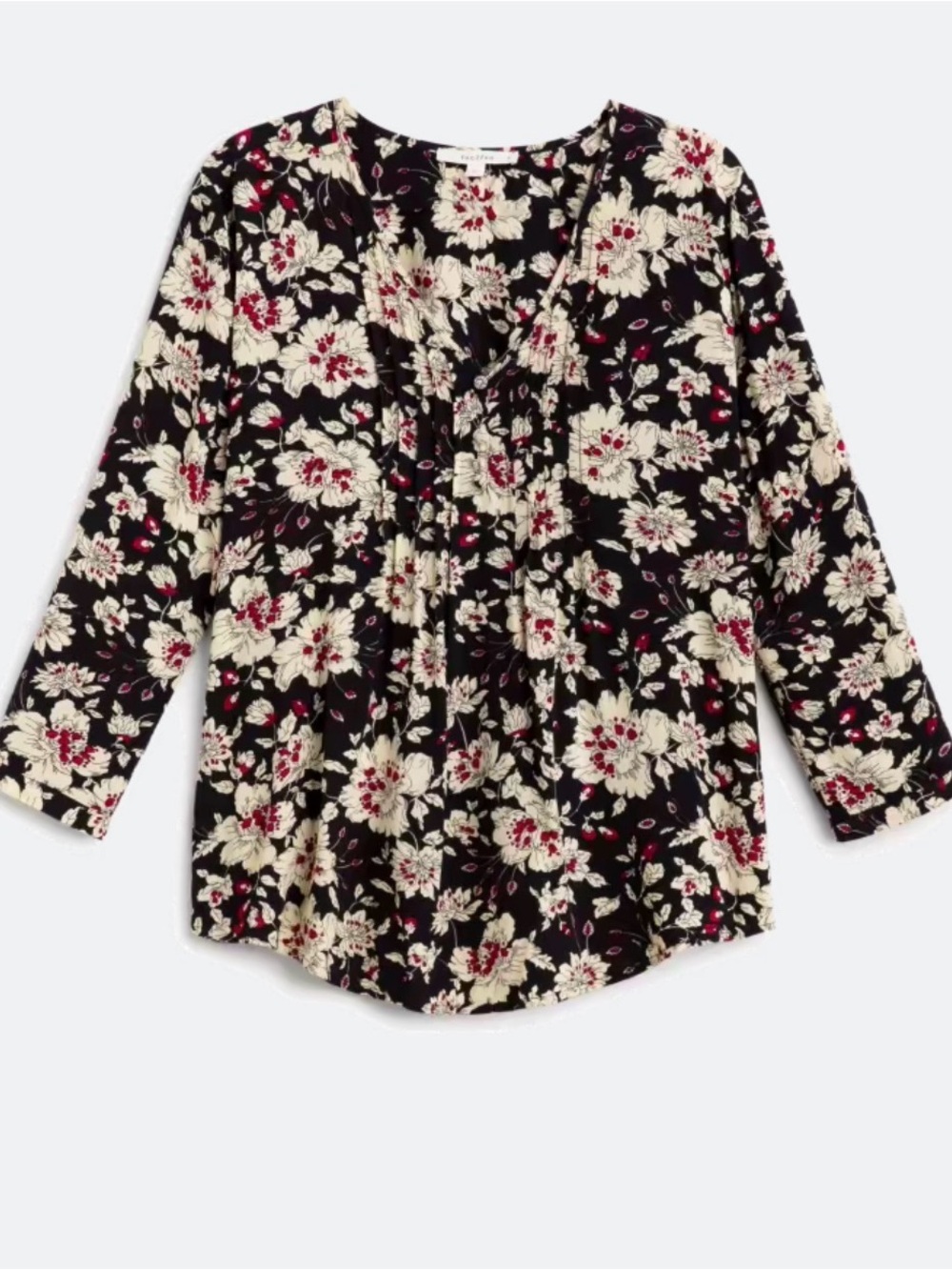 fun 2 fun Black Floral Tunic with Ivory and Red Blooms
